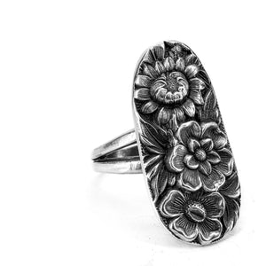 Large Dual Band Floral Ring