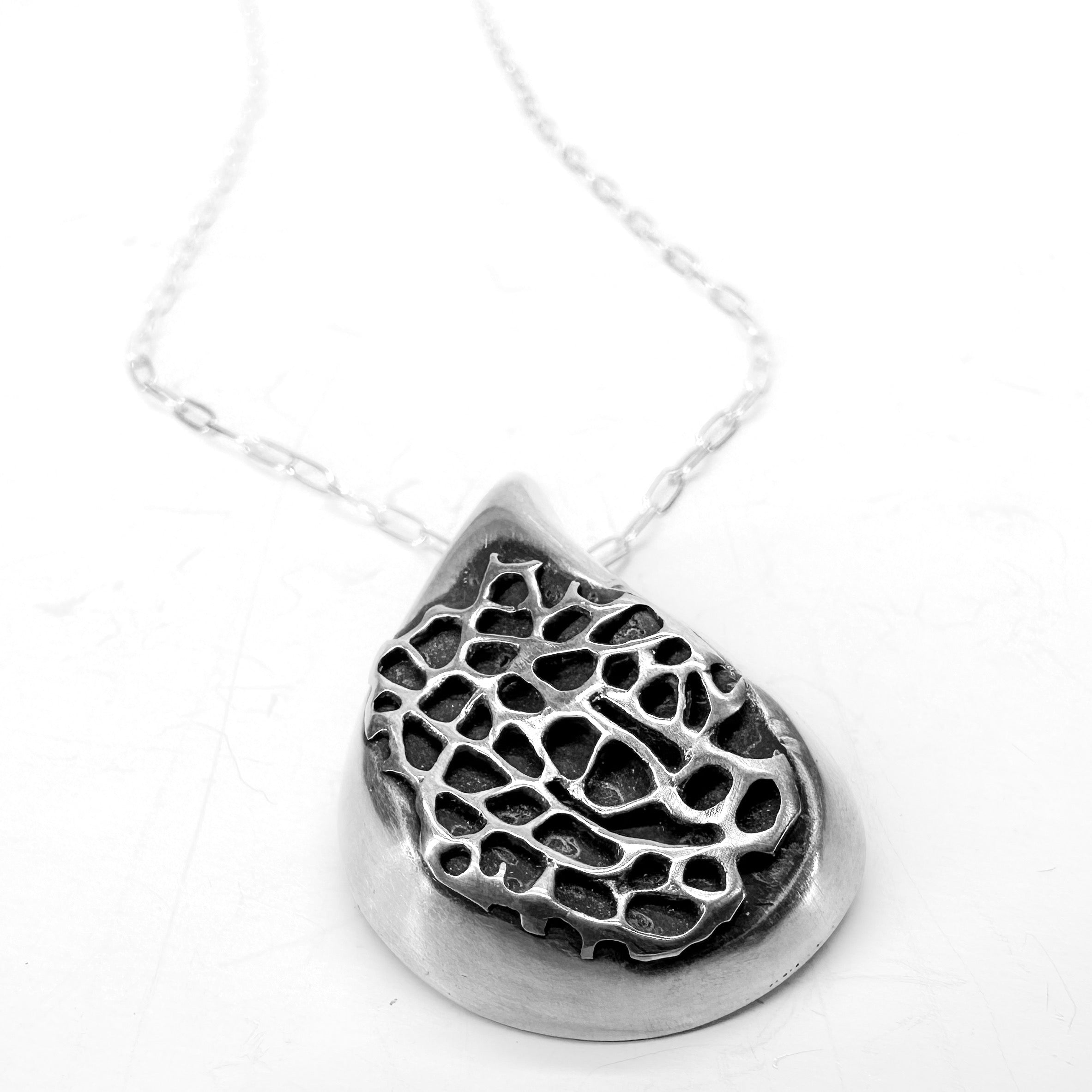 Teardrop Lunar Surface Pendant Necklace