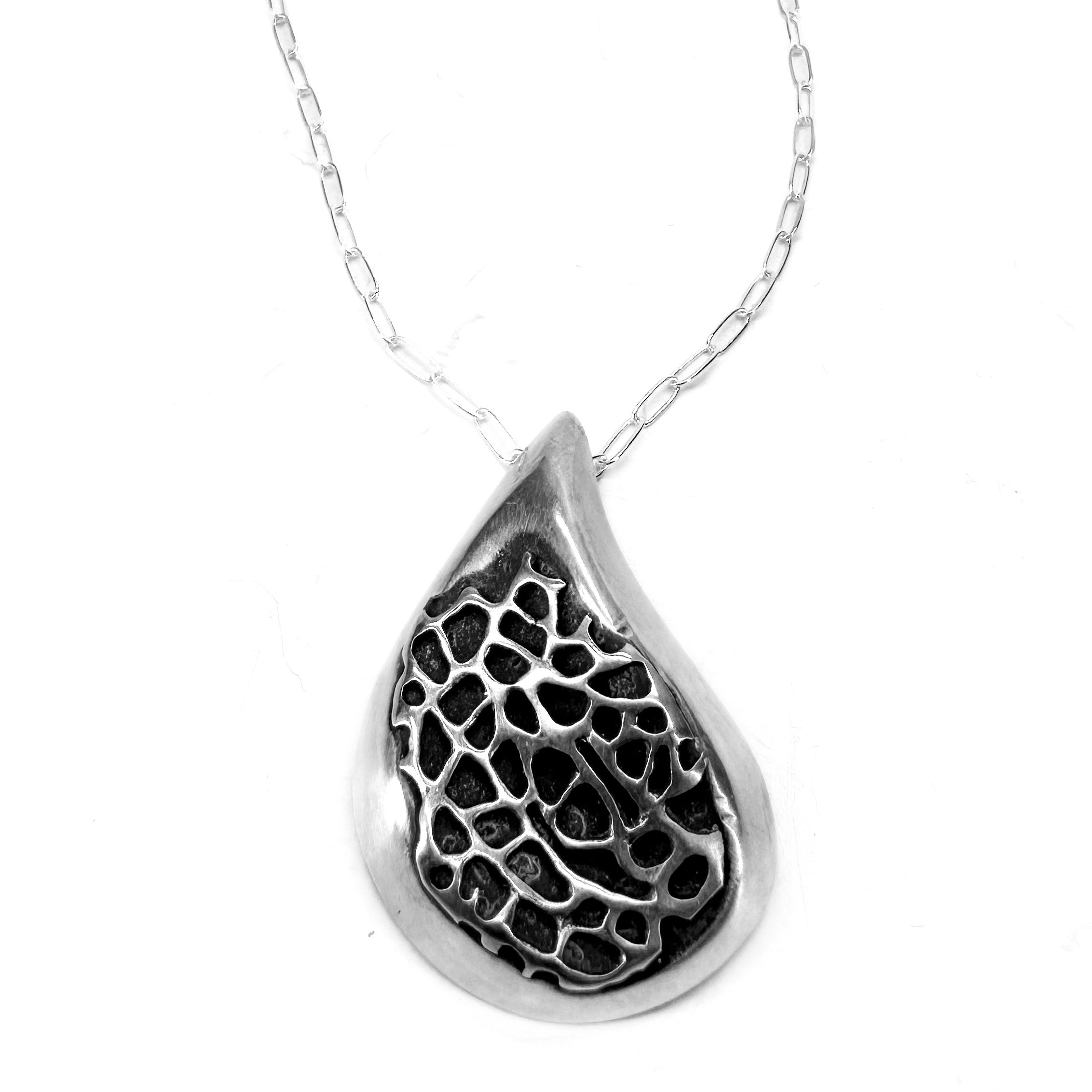 Teardrop Lunar Surface Pendant Necklace