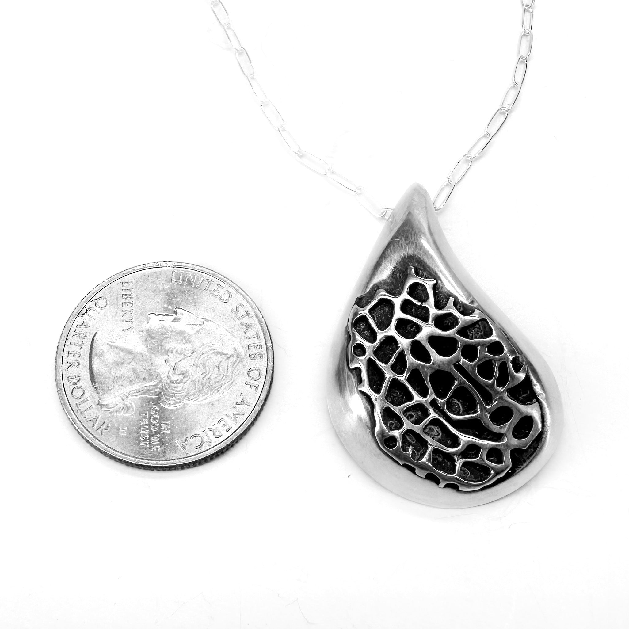 Teardrop Lunar Surface Pendant Necklace