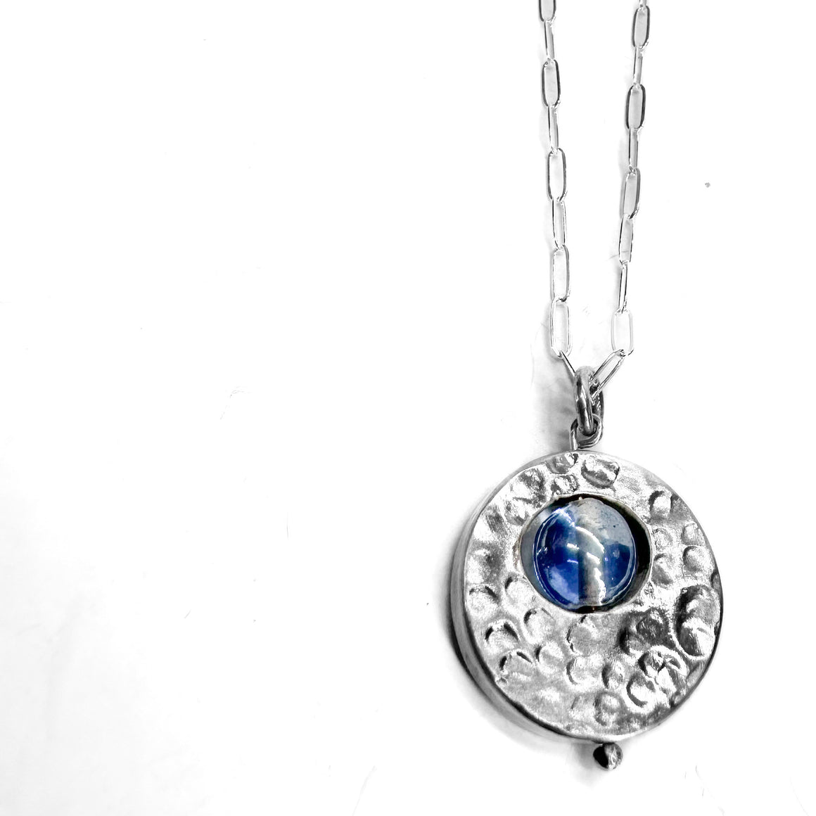 Round Pendant With Center Blue Bead Necklace