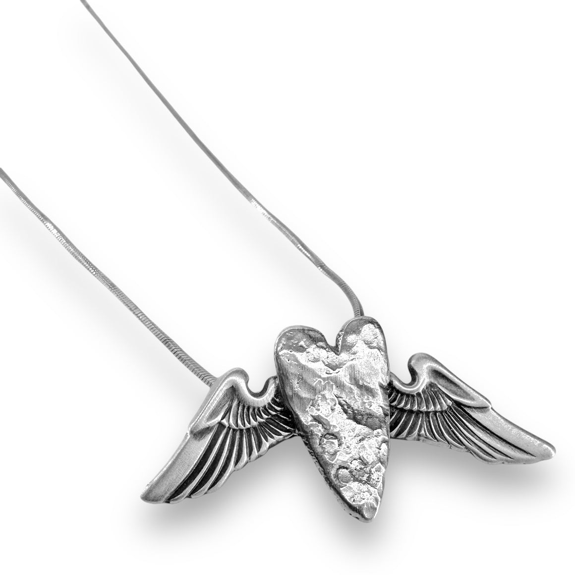 Distressed Heart with Wings Pendant