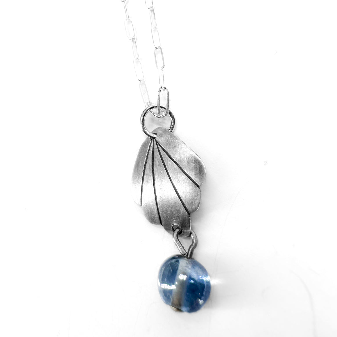 Seashell Pendant With Blue Glass Bead