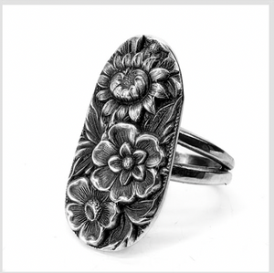 Large Dual Band Floral Ring
