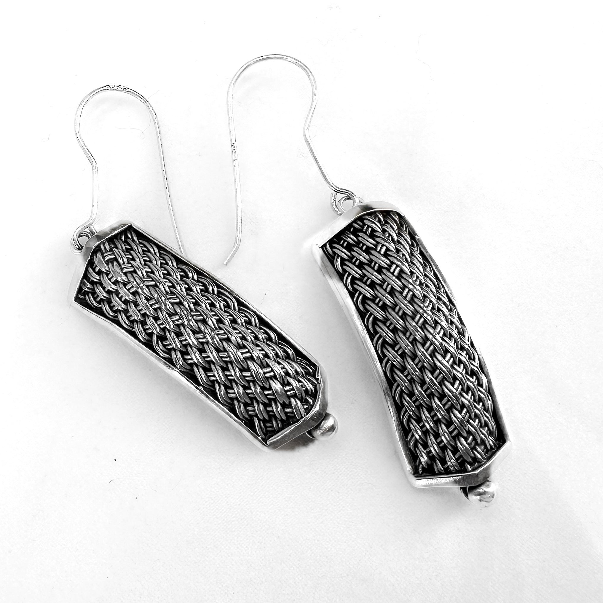 Sterling weave dangle earrings